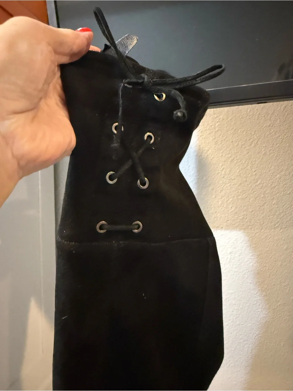 Vince Camuto Black Suede Over-the-Knee Lace-Up Boots Womens Size 11 Flat Heel